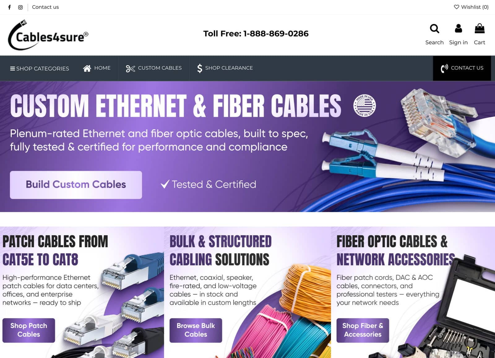 Скриншот головної сторінки Cables4sure: міграція PrestaShop-магазину кабельної продукції