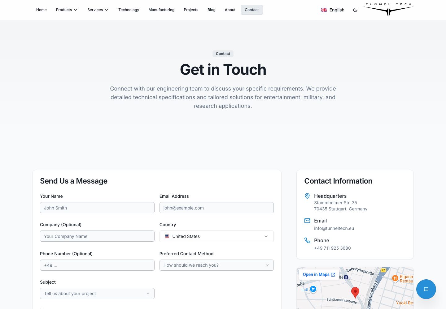 Contacts / TunnelTech project form