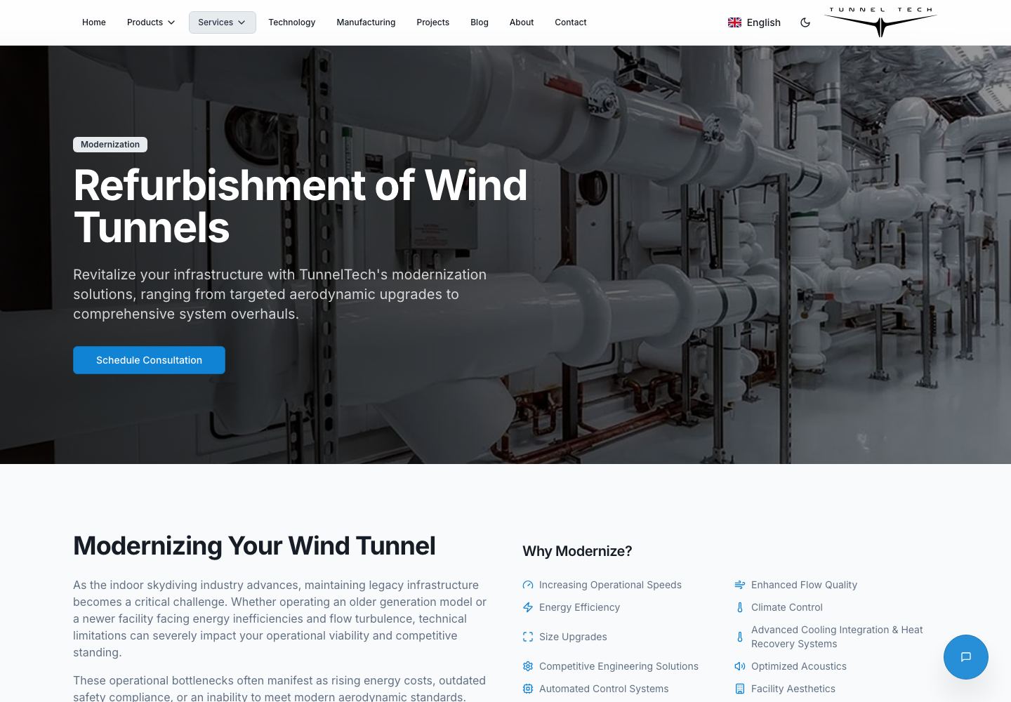 Services / internal page of the TunnelTech project