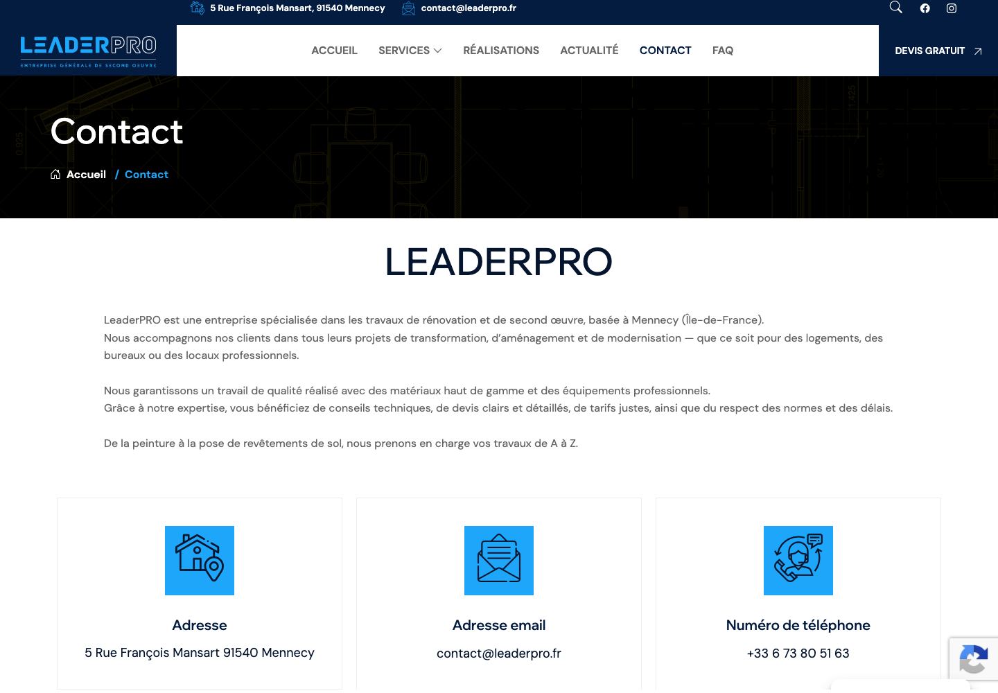 Contacts / Formulaire projet LeaderPRO