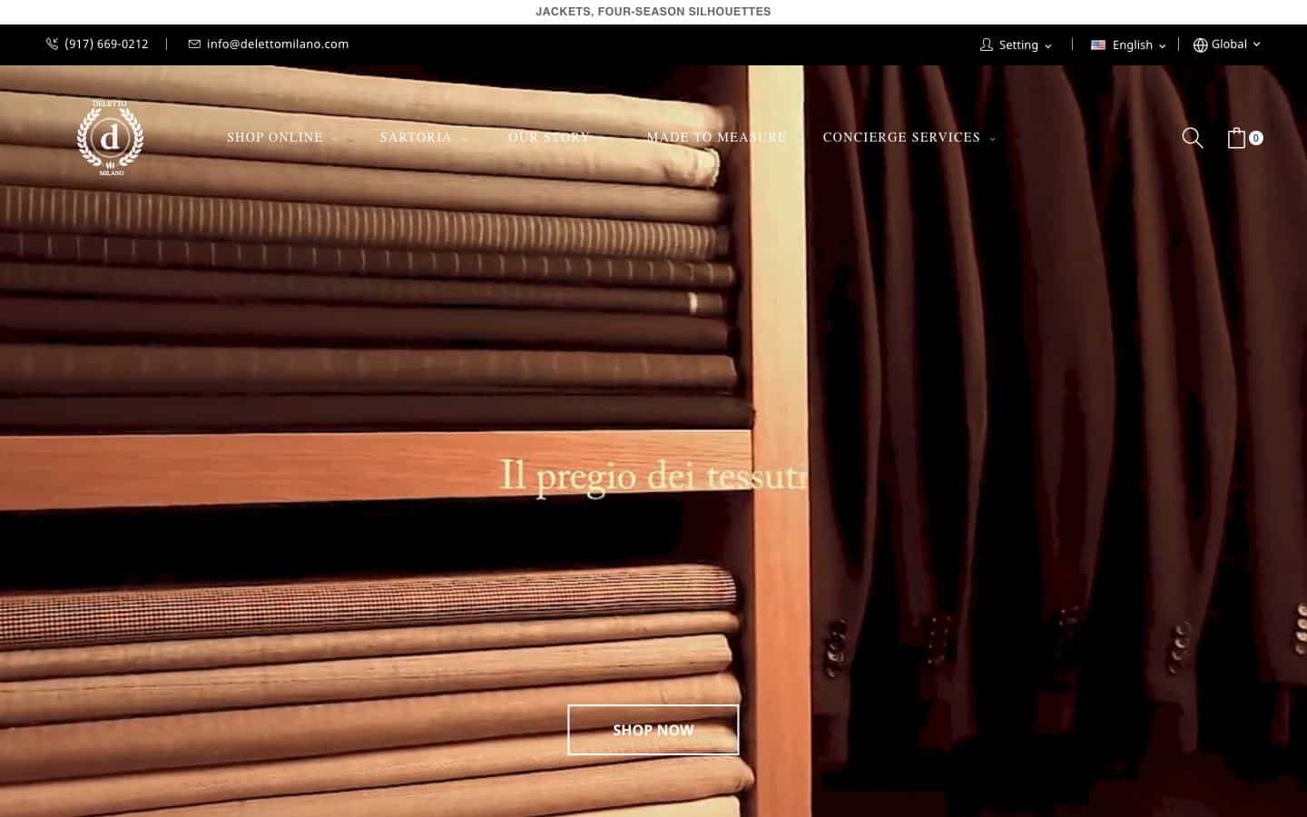 Screenshot of the Delettomilano project: online store of luxury clothing on PrestaShop