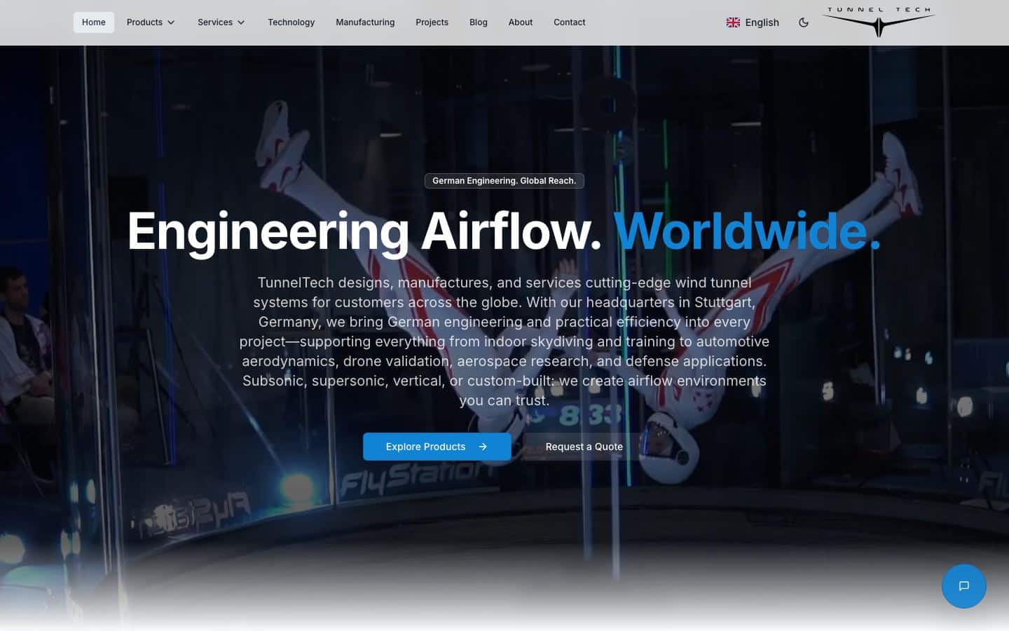 Screenshot of the TunnelTech project: new version of the site on Node.js and React