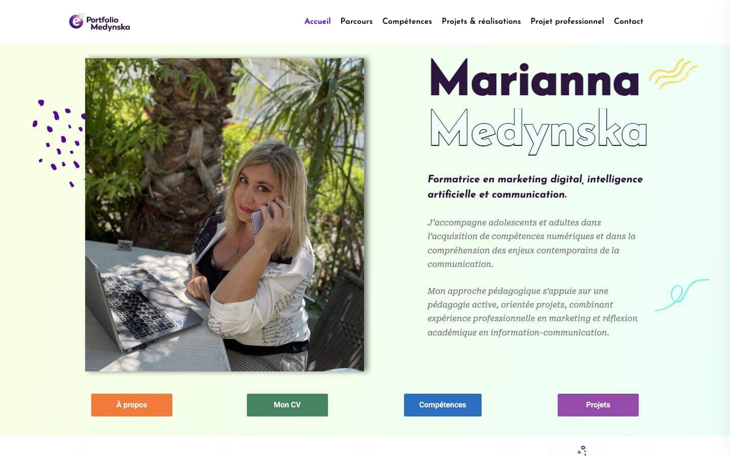 Screenshot of the Marianna Medynska project: personal e-portfolio on WordPress